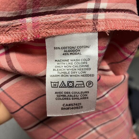 Loft Plaid Ruffle Button Up Blouse Pink Long Sleeve Women SP Preppy Spring New - Picture 12 of 15